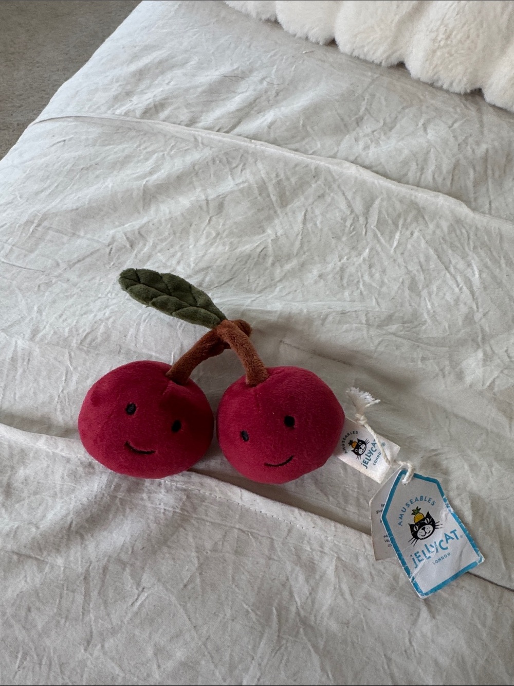 Jellycat Magenta Double Cherry Plush with Green Leaf